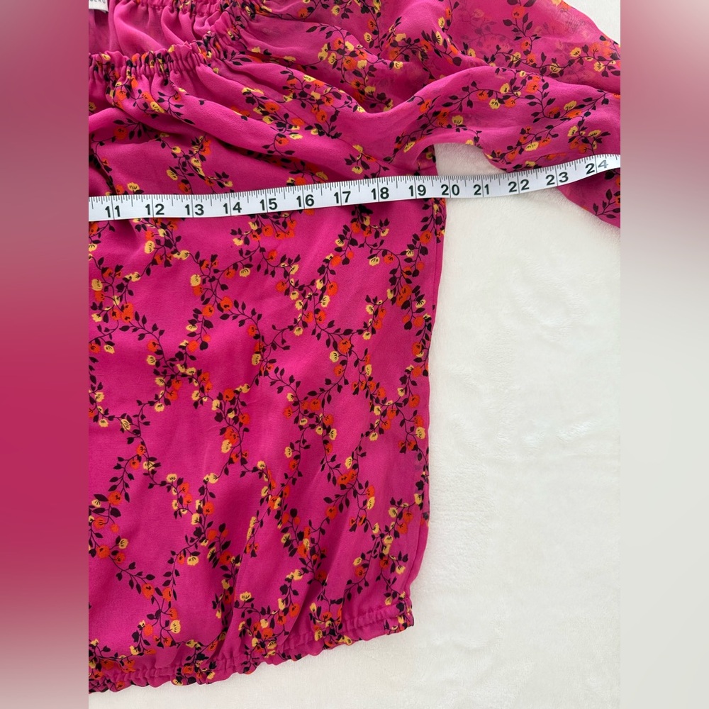 Diane Von Furstenberg Kamber Silk Floral Bright Pink Boho Top - size Small - Picture 6 of 7